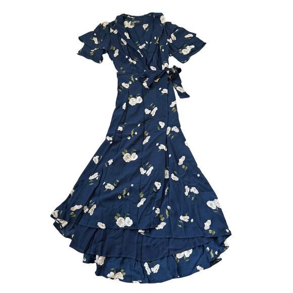 Reformation Laylay Wrap Midi Dress Opaline Navy Floral - Picture 1 of 12